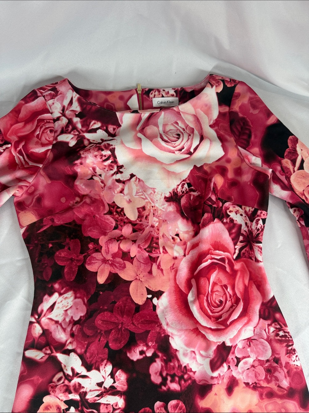 Calvin Klein Pink Floral Bell-Sleeve Midi Dress Size M - Picture 5 of 11
